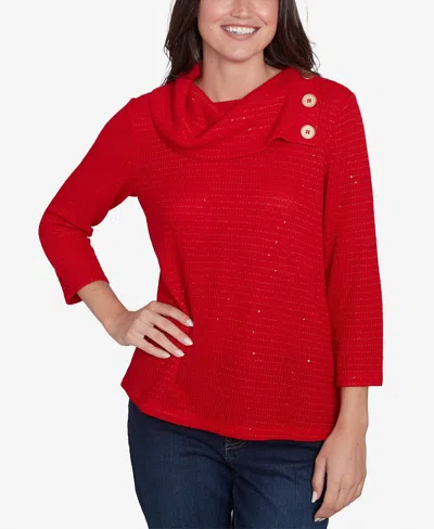 Ruby Rd. Petite Split Cowl Neck Sequin Knit Top In Lipstick