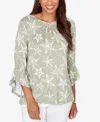 Ruby Rd. Petite Starfish Puff Print Flutter Sleeve Top In Green
