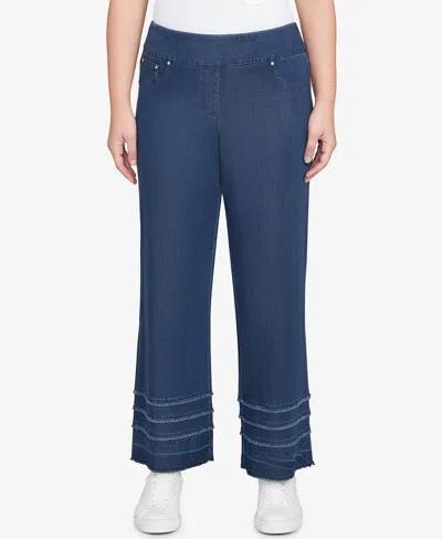 Ruby Rd. Petite Stretch Fringe Pull On Ankle Jeans In Blue