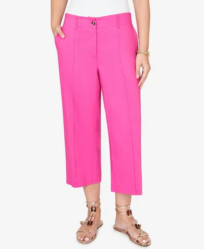 Ruby Rd. Petite Stretch Linen Wide-leg Fly-front Capri Pants In Pink