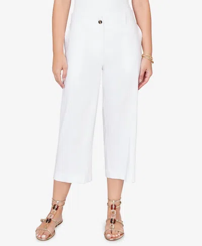 Ruby Rd. Petite Stretch Linen Wide-leg Fly-front Capri Pants In White