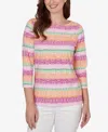 Ruby Rd. Petite Stripe Medallion Boat Neck Knit Top In Multi