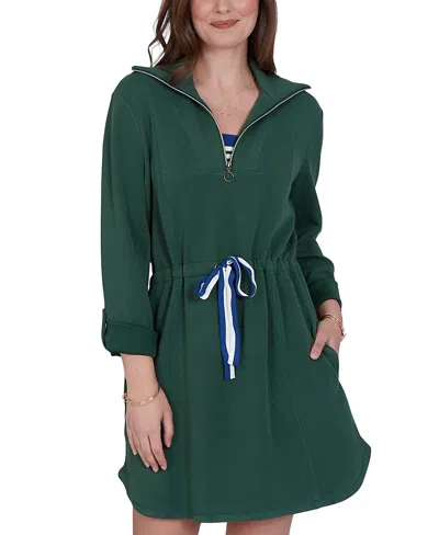 Ruby Rd. Petite Stripe Trim Drawstring Waist Dress In Fern