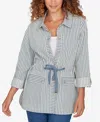Ruby Rd. Petite Striped Anorak Snap Front Jacket In Blue