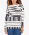 Ruby Rd. Petite Striped Feather Eyelash Pullover Sweater In Gray