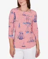 Ruby Rd. Petite Striped Sailboat Knit Top In Red