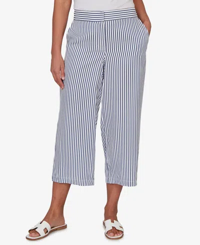 Ruby Rd. Petite Striped Seersucker Fly-front Capri Pants In Blue