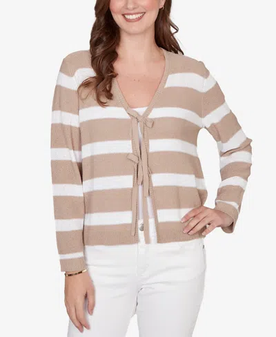 Ruby Rd. Petite Striped Tie-front Cardigan Sweater In Transparent