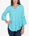 Ruby Rd. Petite Swiss Dot Solid Flounce Sleeve Top In Capri