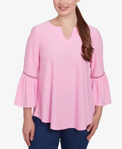 Ruby Rd. Petite Swiss Dot Solid Flounce Sleeve Top In Cyclamen