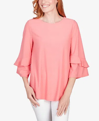 Ruby Rd. Petite Swiss Dot Textured Solid Party Top In Guava