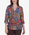 Ruby Rd. Petite Tapestry Top 3/4-sleeve Floral-print Button-front Blouse In Multi