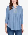 Ruby Rd. Petite Textured Knit Embellished Top In Blue