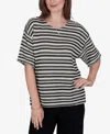 Ruby Rd. Petite Textured Stripe Fringe Sleeve T-shirt In Black