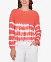 Ruby Rd. Petite Tie Dye Cotton Raglan Sweater In Orange