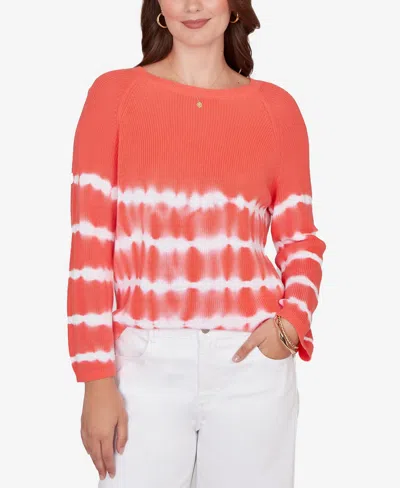 Ruby Rd. Petite Tie Dye Cotton Raglan Sweater In Orange