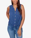 Ruby Rd. Petite Tie-front Eyelet Sleeveless Top In Blue