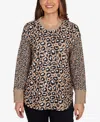 Ruby Rd. Petite Trimmed Cozy Animal Print Sweater In Brown