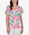 Ruby Rd. Petite Tropical Floral Eyelet Flutter Sleeve T-shirt In Multi