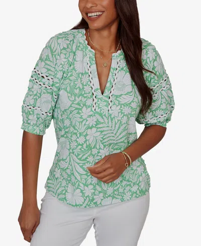 Ruby Rd. Petite Tropical Floral Trim Knit Top