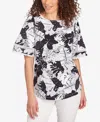 Ruby Rd. Petite Tropical Layered Print T Shirt In Black