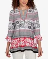 Ruby Rd. Petite Tropical Motif Stripe Puff Print Knit Top