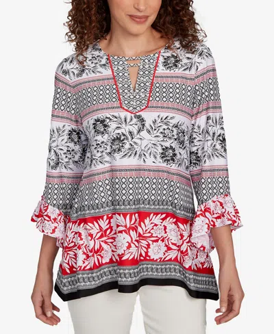 Ruby Rd. Petite Tropical Motif Stripe Puff Print Knit Top