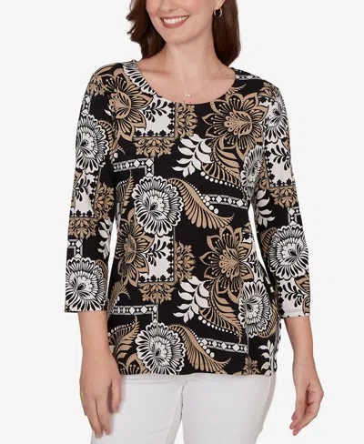 Ruby Rd. Petite Tropical Patchwork Scoop Neck Knit Top In Multi