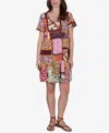 Ruby Rd. Petite Tropical Patchwork Stretch Pocket Dress In Brown
