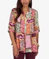 Ruby Rd. Petite Tropical Patchwork Voile Button Front Top In Purple