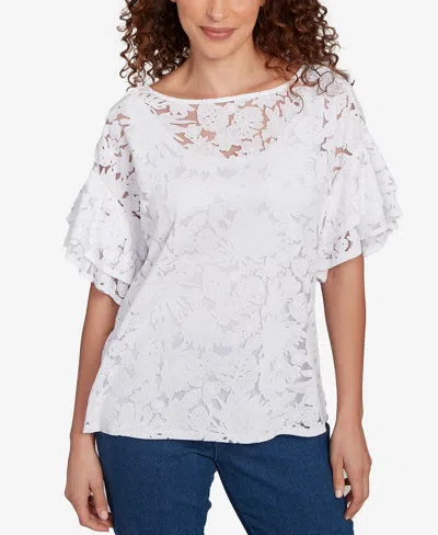 Ruby Rd. Petite Tropical Puff Print Lined Burnout T Shirt