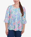 Ruby Rd. Petite Utopian Floral Silky Button Front Top In Capri Blue Multi