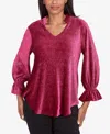 Ruby Rd. Petite V-neck Smocked Velvet Blouse In Beet