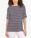 Ruby Rd. Petite Variegated Stripe Knit T Shirt In Black