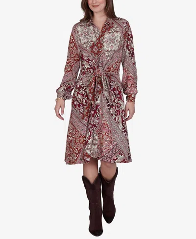 Ruby Rd. Petite Victorian Long-sleeve Floral Midi Dress In Fig Multi