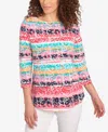 Ruby Rd. Petite Watercolor Floral Stripe Top In Multi