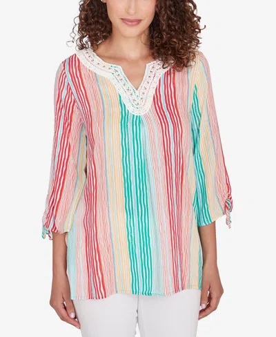 Ruby Rd. Petite Wavy Metallic Stripe Top In Multi Stripe