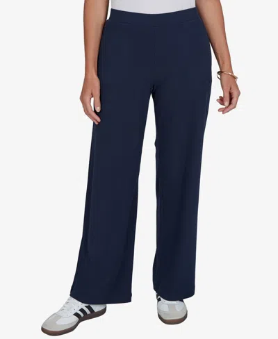 Ruby Rd. Petite Wide-leg Pull-on Ribbed Pants In Blue