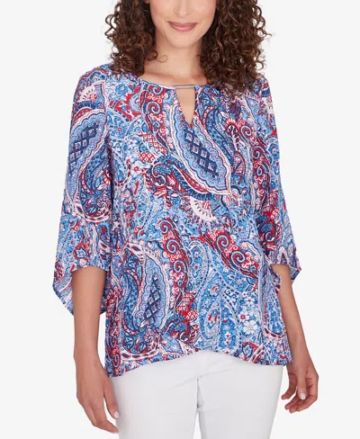 Ruby Rd. Petite Woven Paisley Gauze Top In Blue