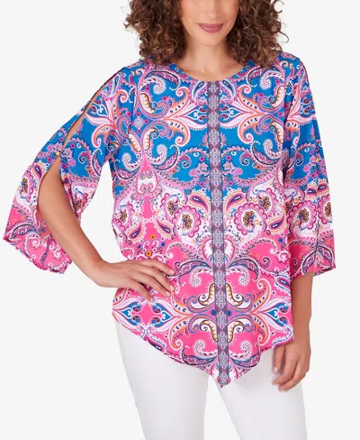 Ruby Rd. Petite Woven Paisley Top In Raspberry