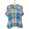 Ruby Rd. Plus Size Crinkle Knit Plaid Button Down Top In Blue