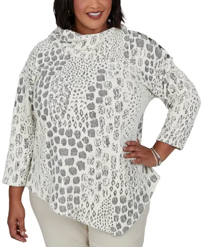 Ruby Rd. Plus Size 3/4-sleeve Animal-print Cowl-neck Blouse In Black