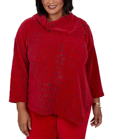 Ruby Rd. Plus Size 3/4-sleeve Animal-print Cowl-neck Blouse In Red
