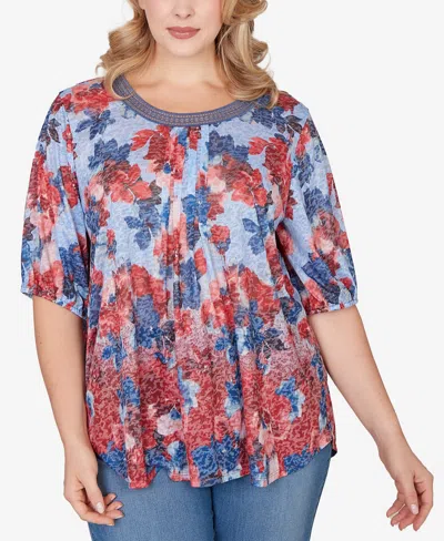 Ruby Rd. Ruby Rd Sublimation Mixed Latter Lace Jersey Top In Multi
