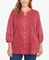 Ruby Rd. Plus Size Artisan Embroidered Button Front Top In Red