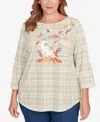 Ruby Rd. Plus Size Autumn Cat Houndstooth Top In Neutral