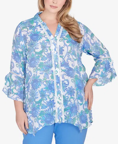 Ruby Rd. Plus Size Bali Floral Top In Blue Moon Multi