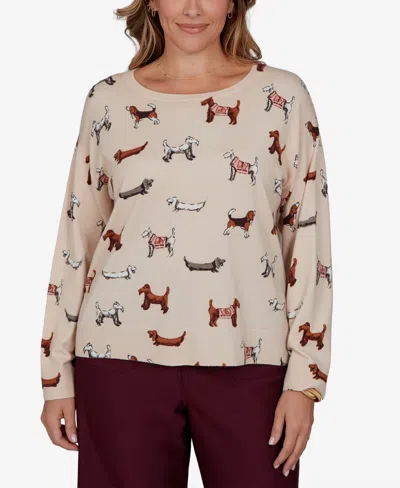 Ruby Rd. Plus Size Ballet Neckline Allover Dog Print Long-sleeve Sweater In Neutral