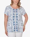 Ruby Rd. Ruby Rd Sublimation Floral Jersey Top In Blue