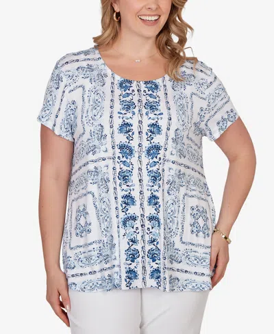 Ruby Rd. Ruby Rd Sublimation Floral Jersey Top In Blue